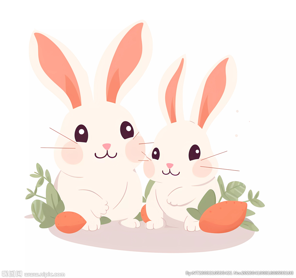 大兔子和小兔子在吃胡萝卜