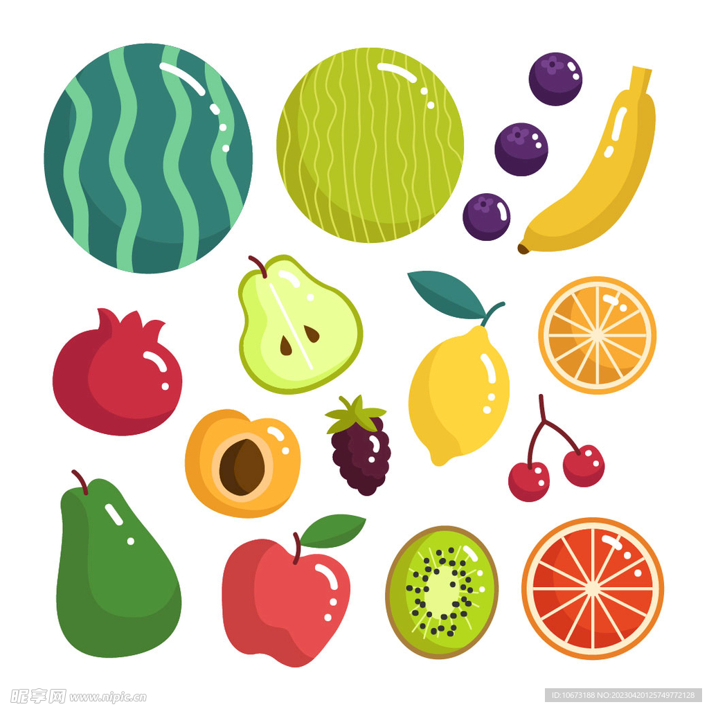 各种手绘水果