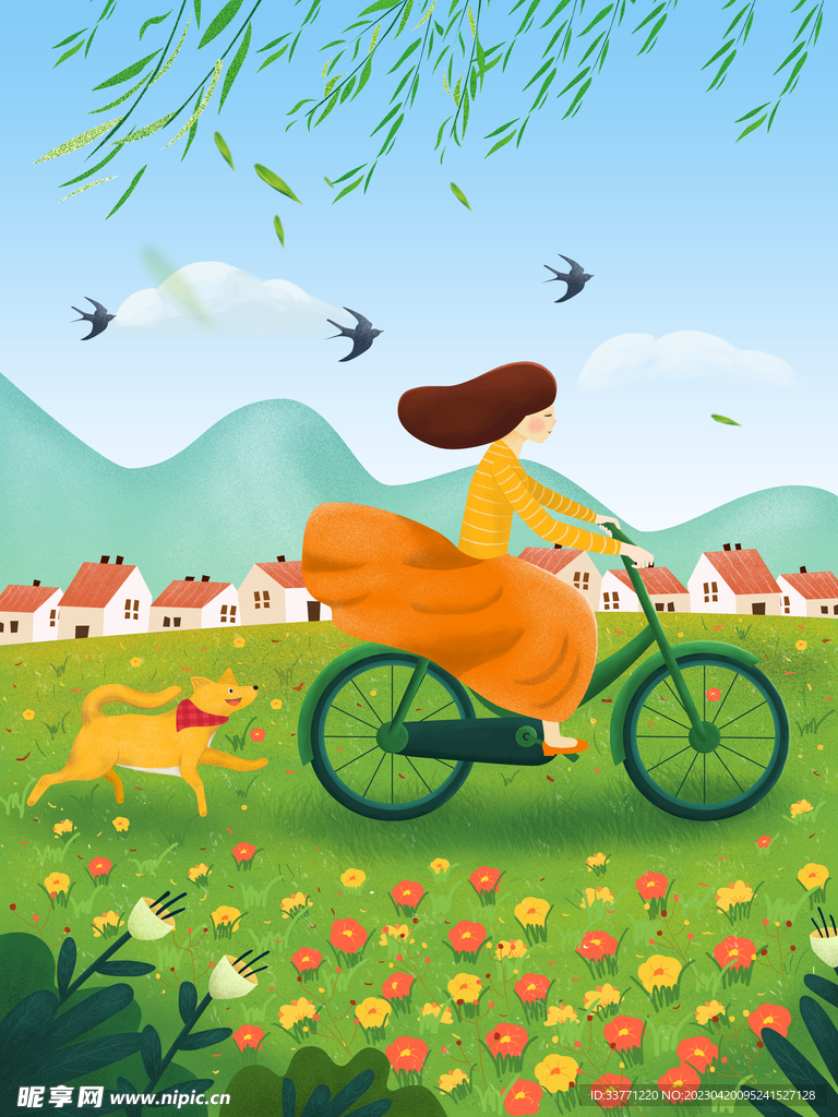 骑自行车插画