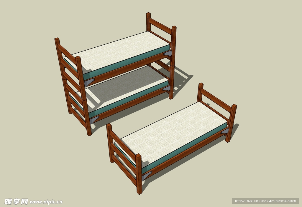 宿舍床模型木头