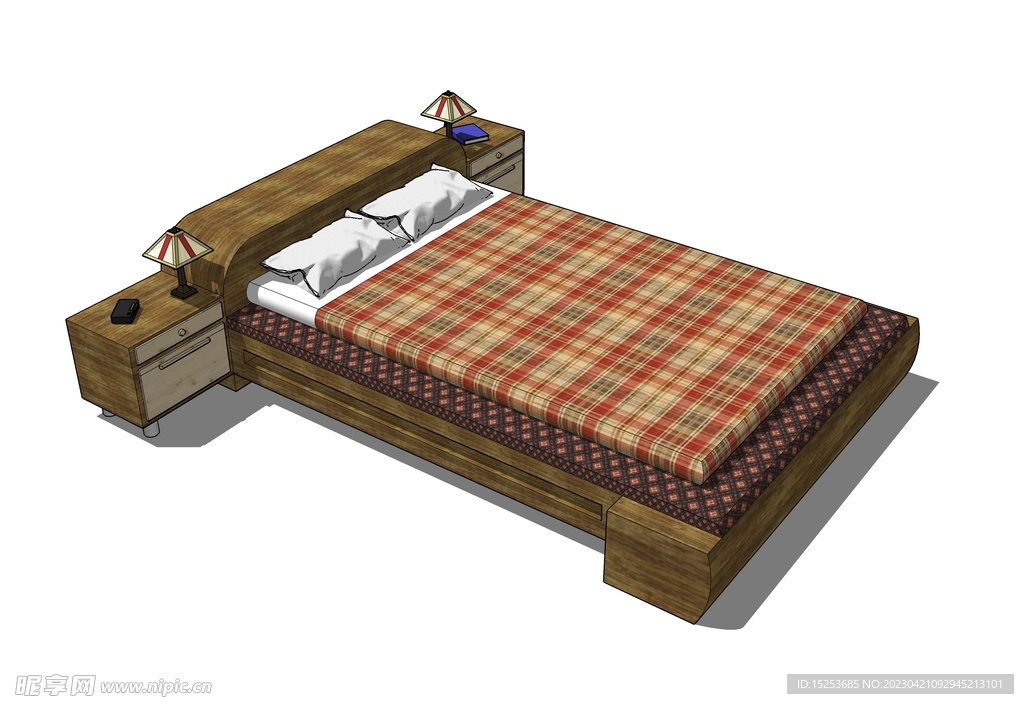 双人床模型床头柜