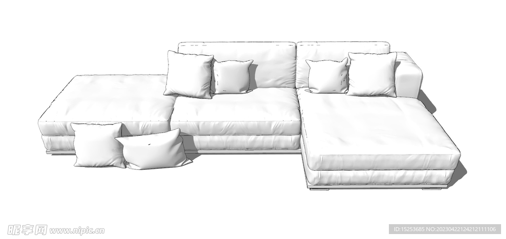 空白布艺沙发四人座模型