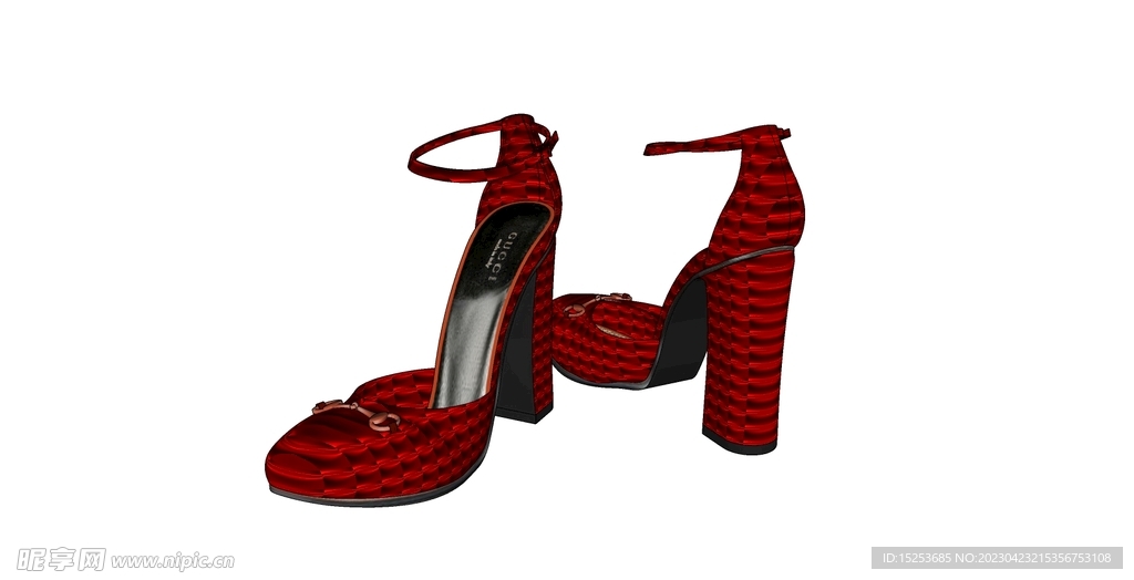 红色粗跟皮鞋模型
