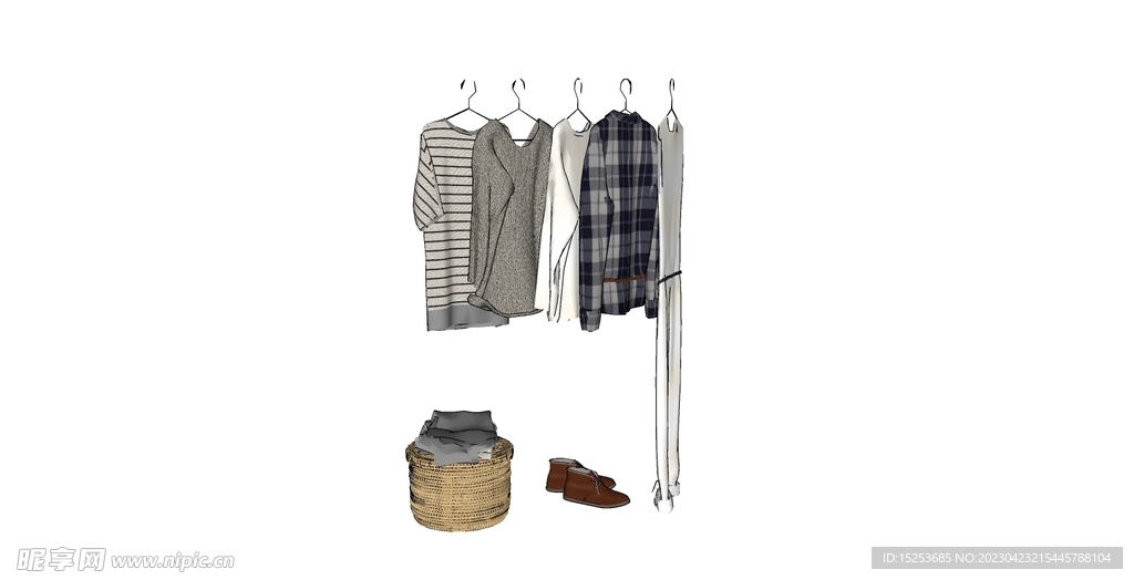 一排挂在衣架上的衣服模型