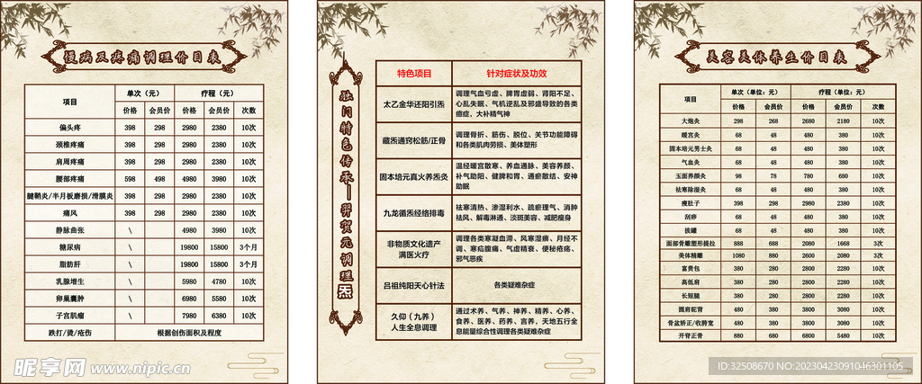 中医调理价目表