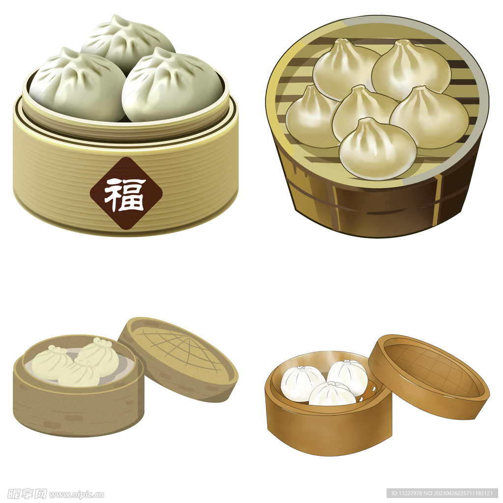 手绘卡通小笼包蒸包子