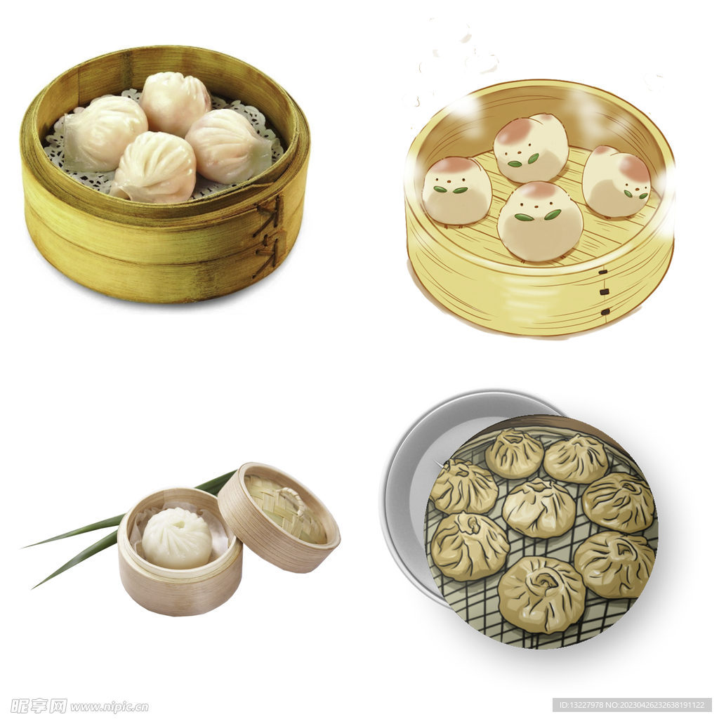 手绘卡通小笼包蒸包子