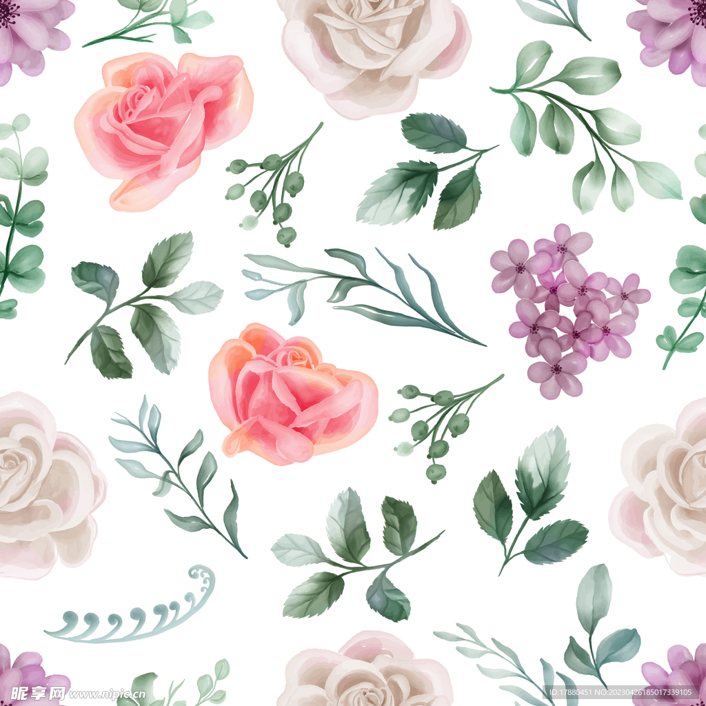 水彩玫瑰花卉背景图