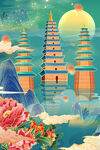 中国风国潮山水建筑