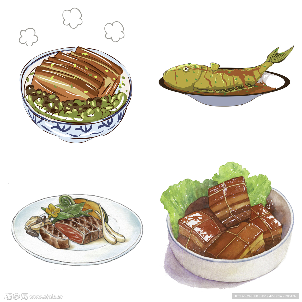 手绘卡通川菜背景素材