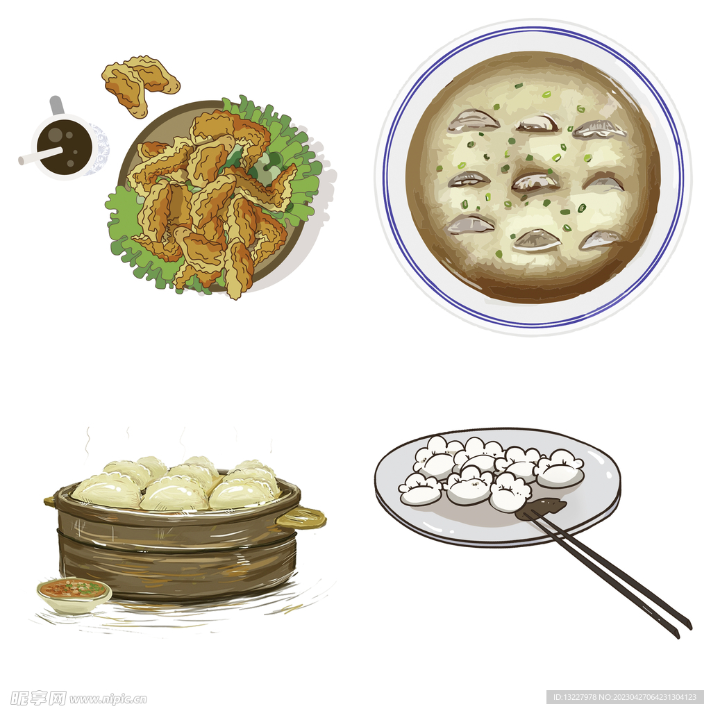 卡通水饺蒸饺煎饺包饺子吃饺子