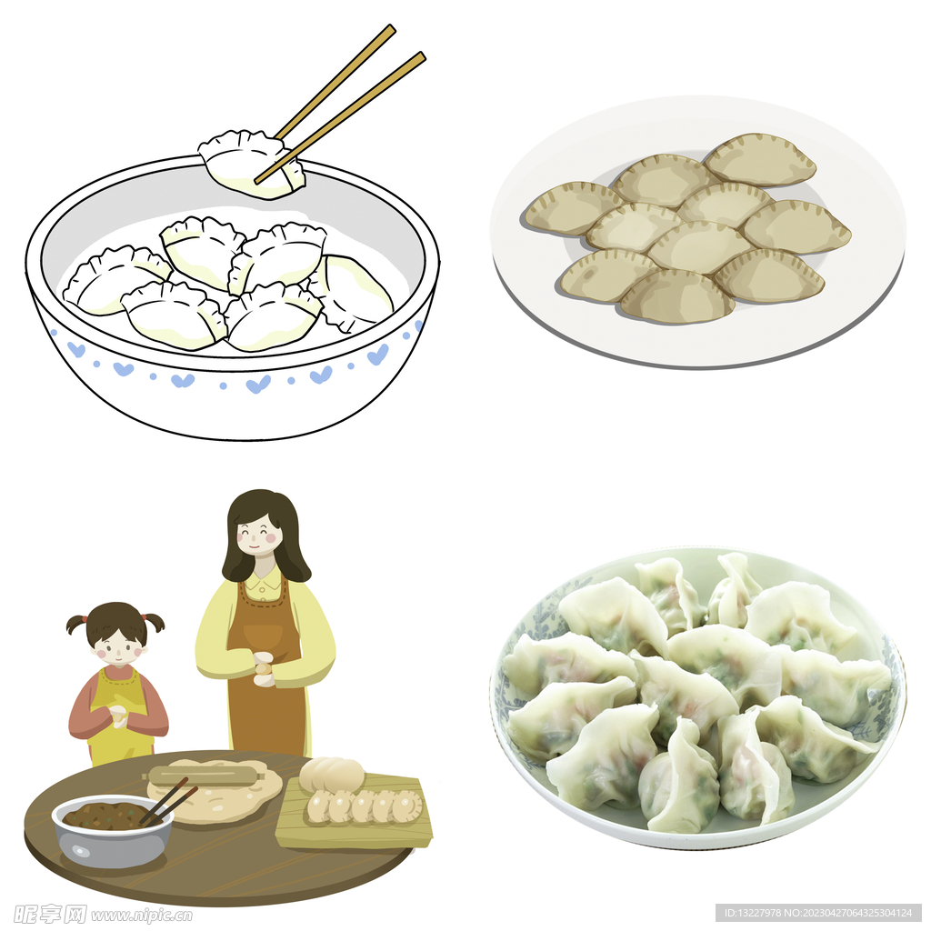 小年吃饺子手绘插画图片-千库网