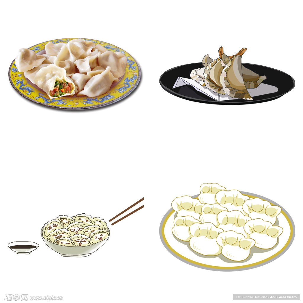 卡通水饺蒸饺煎饺包饺子吃饺子