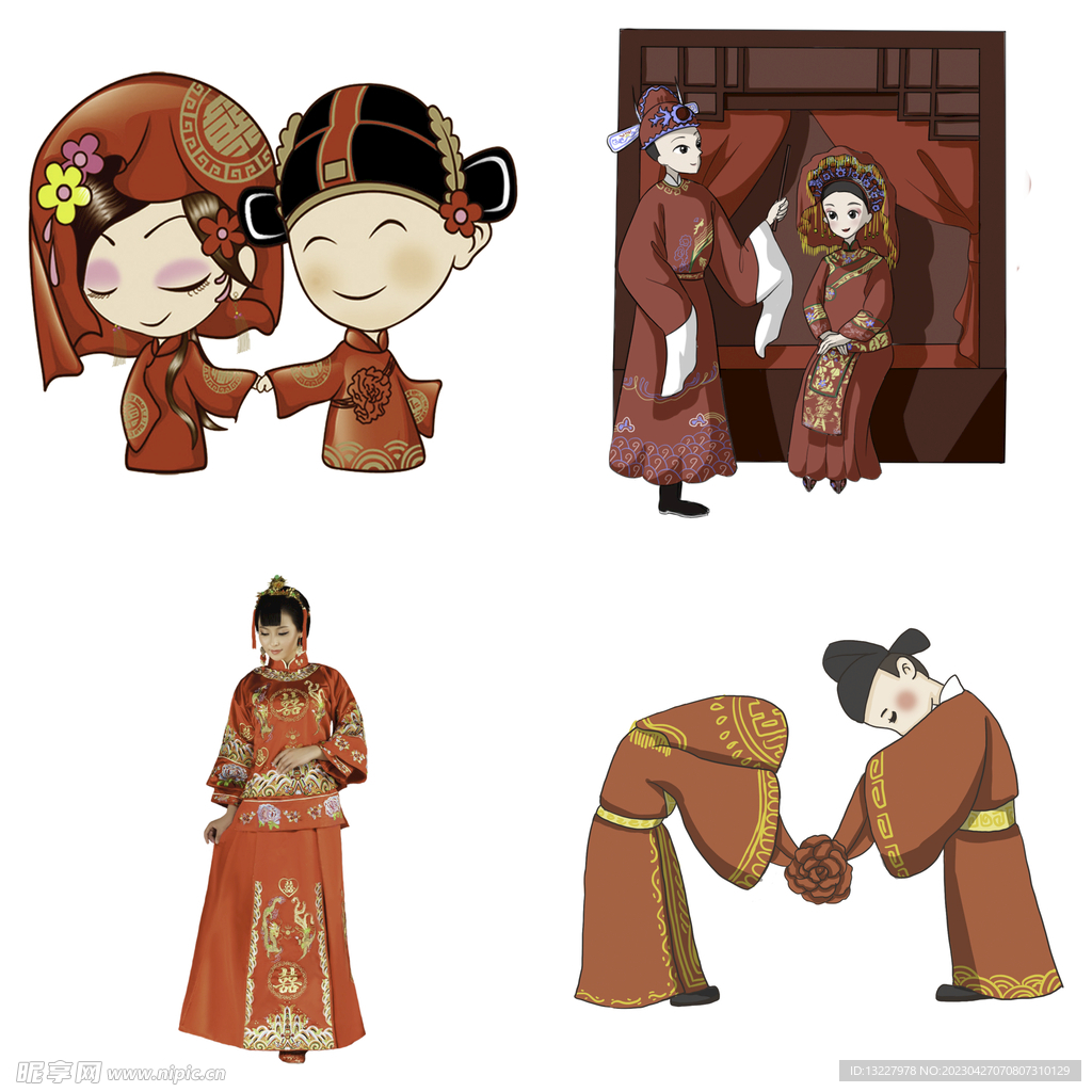 卡通中式婚礼新人中式古典人物设计图__其他_广告设计_设计图库_昵图网nipic.com