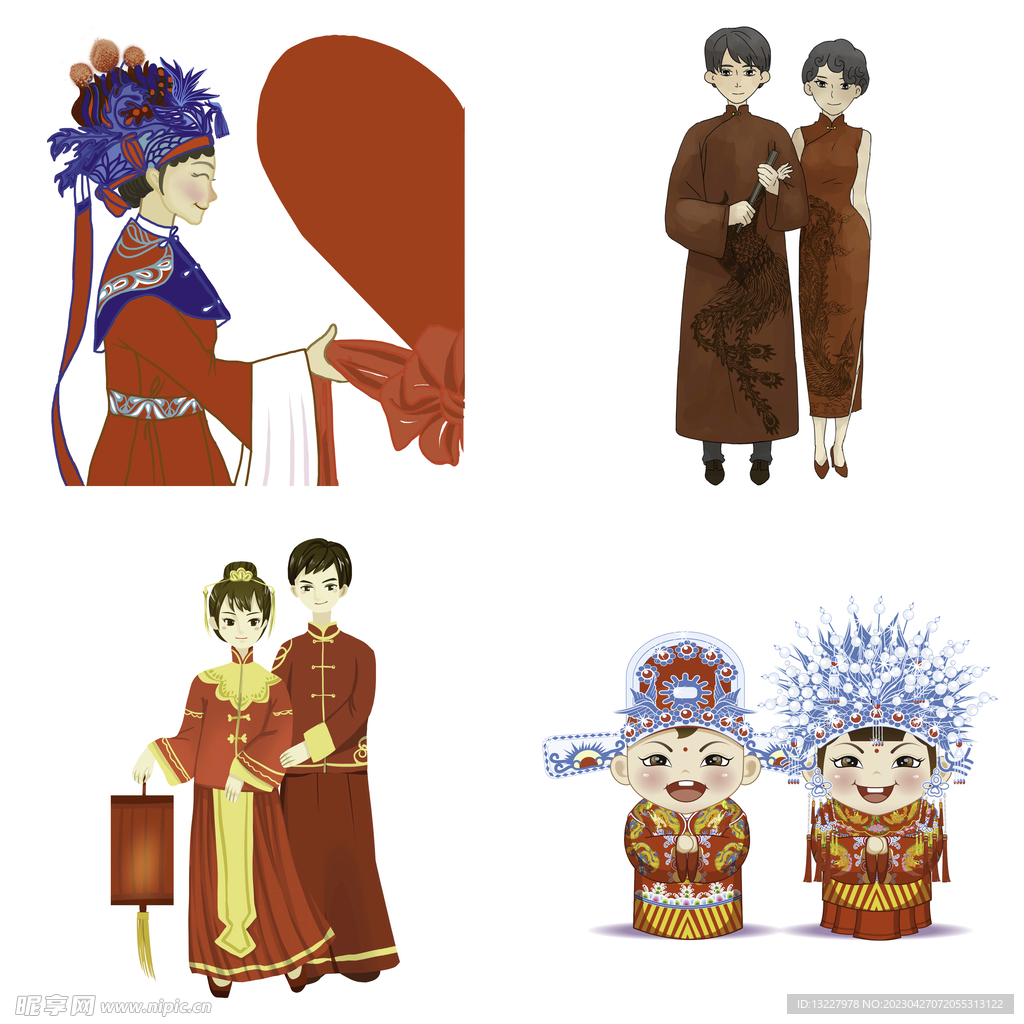 卡通中式婚礼新人中式古典人物