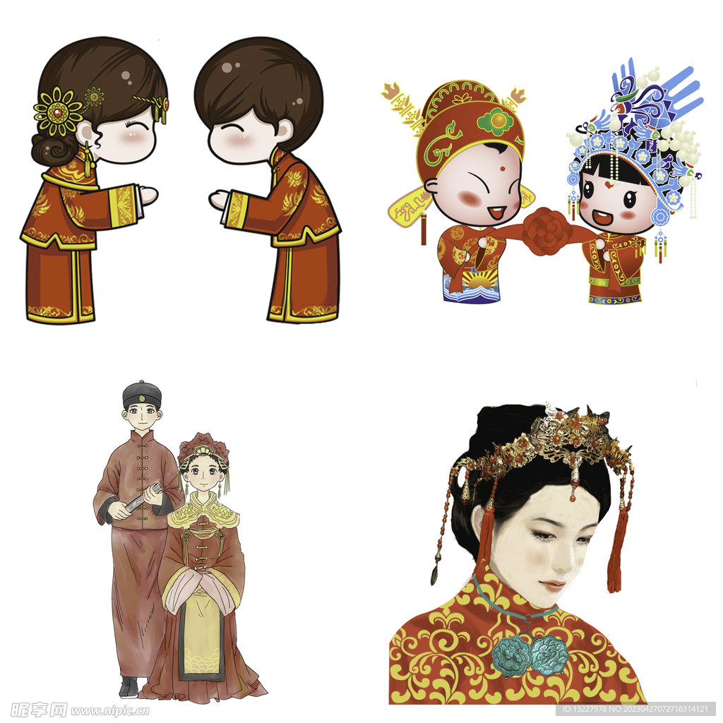 卡通中式婚礼新人中式古典人物