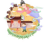 国潮手绘卡通中秋月亮海报