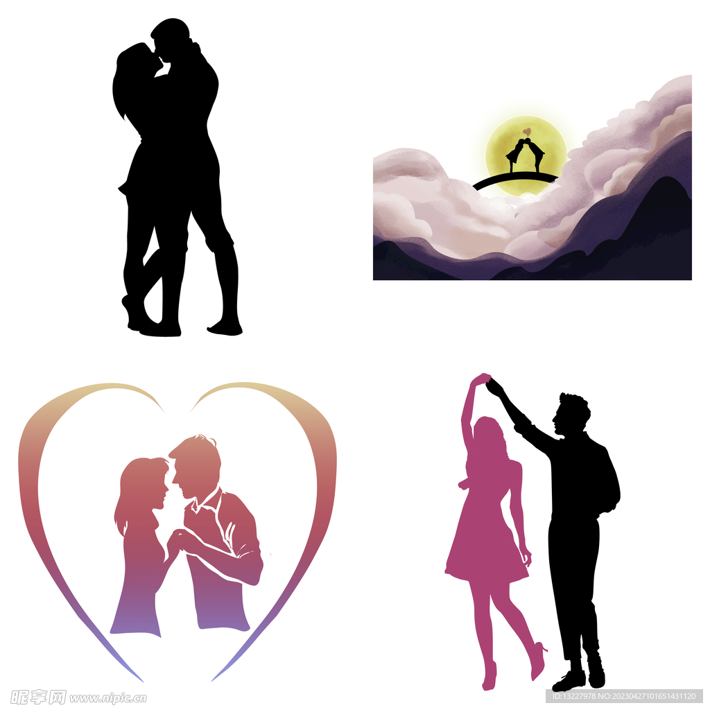 婚礼新郎新娘情侣人物剪影