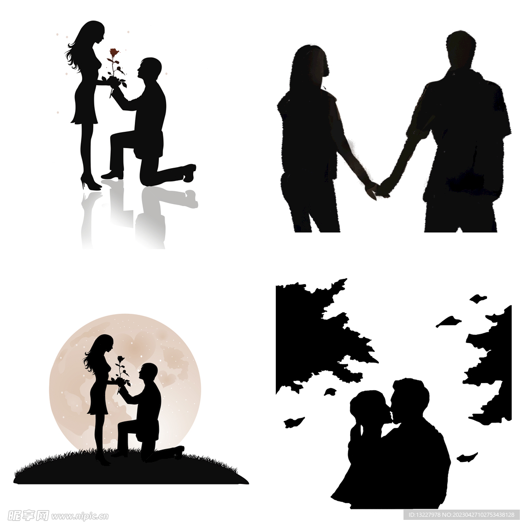 婚礼新郎新娘情侣人物剪影