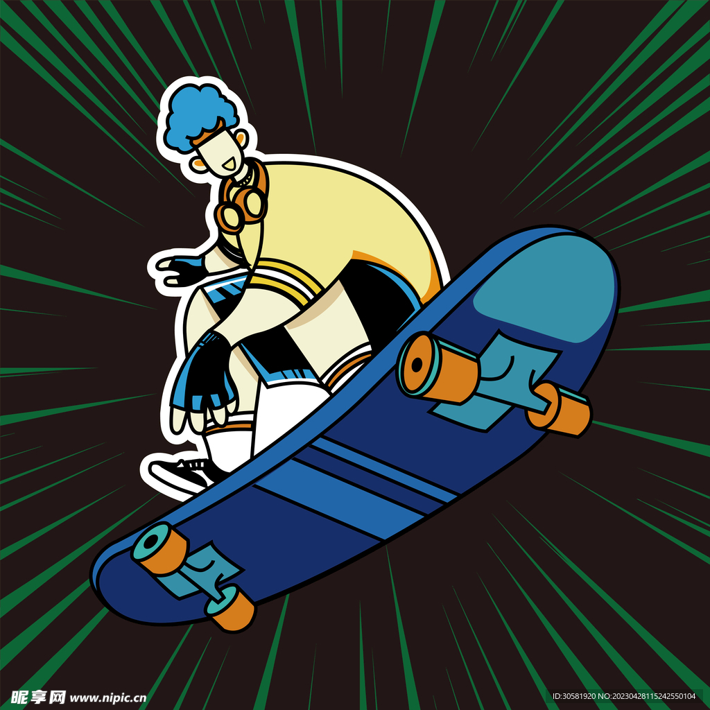 滑板人物插画