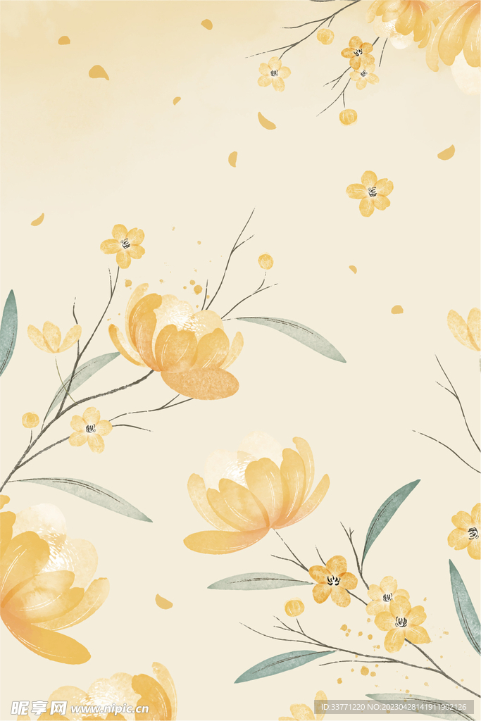 清新黄色花卉背景