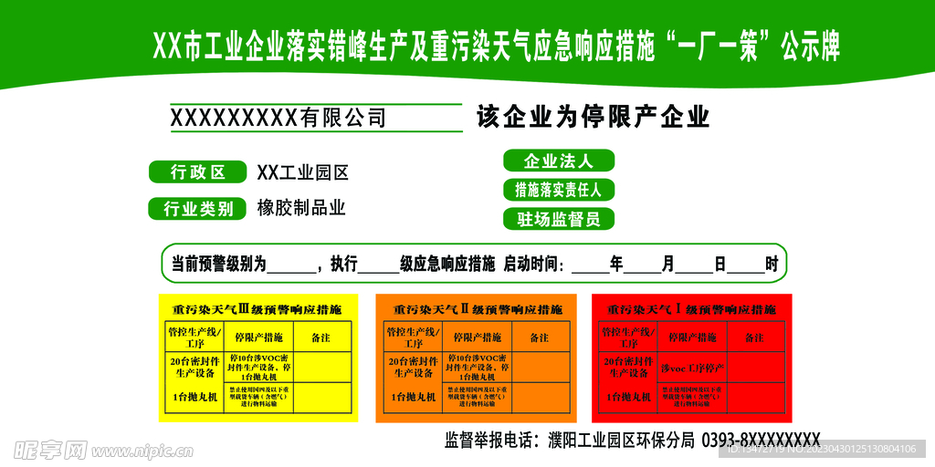 重污染天气一厂一策公示牌