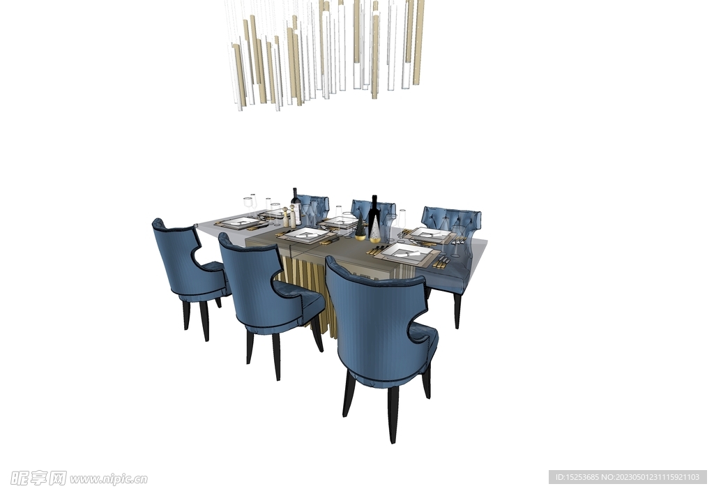 蓝色异性椅子美式风餐桌套装组合