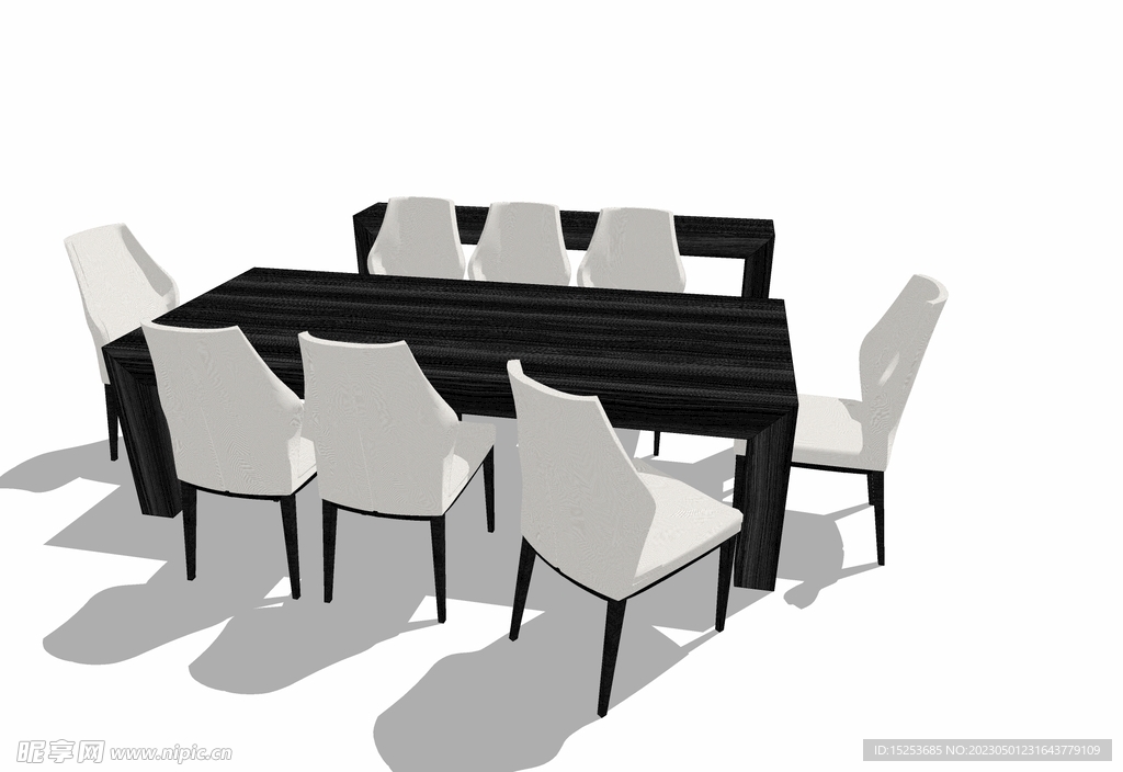 黑白简约8人桌餐桌桌椅组合套装