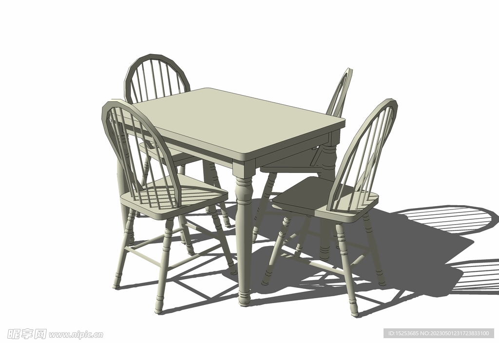 四人铁桌椅套装餐桌模型