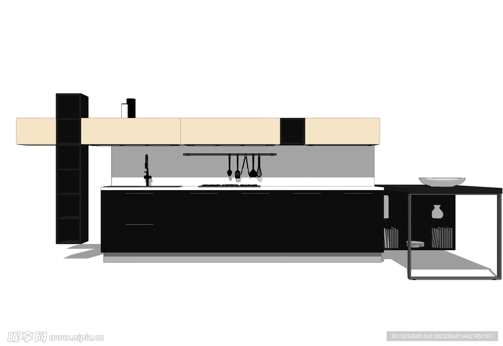 现代厨房吧台模型