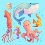 水粉卡通海滩生物素材
