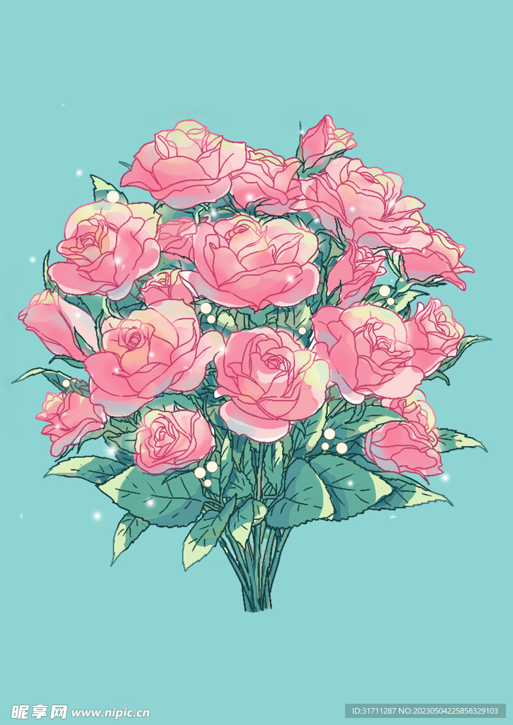 玫瑰花束插画