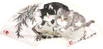 林传普国画扇面双猫