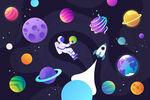宇宙太空飞碟火箭星球生日宴背景
