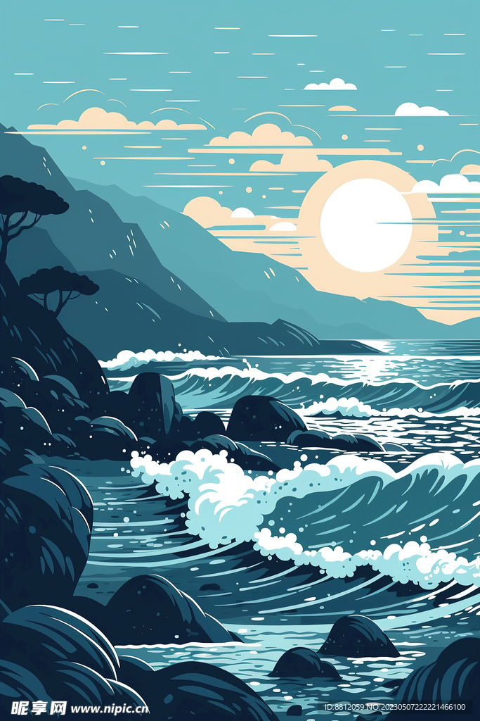 日本浮世绘海浪背景