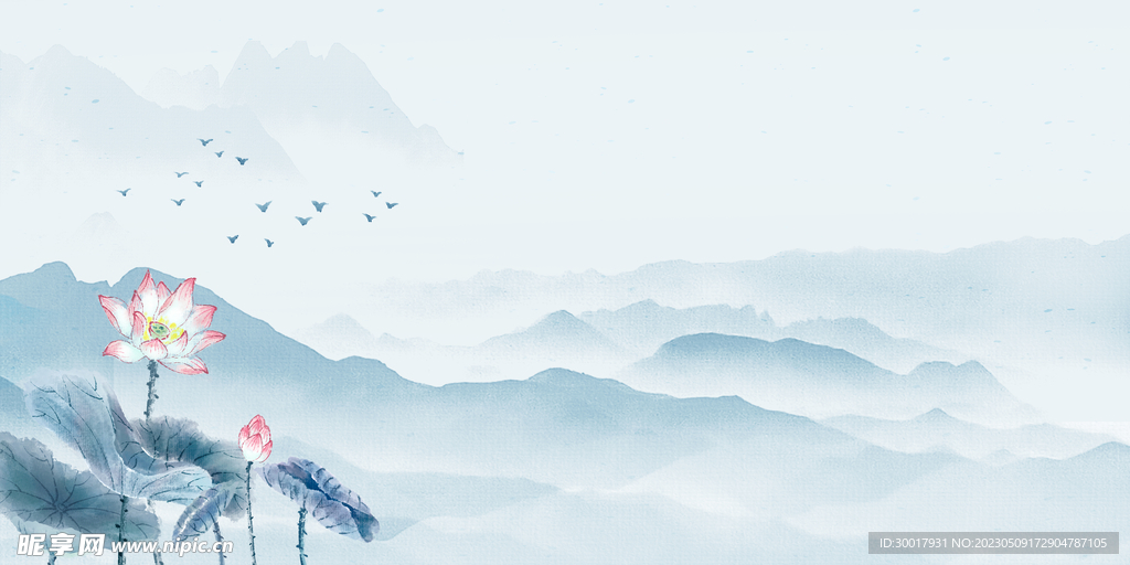 荷花荷叶山水画背景