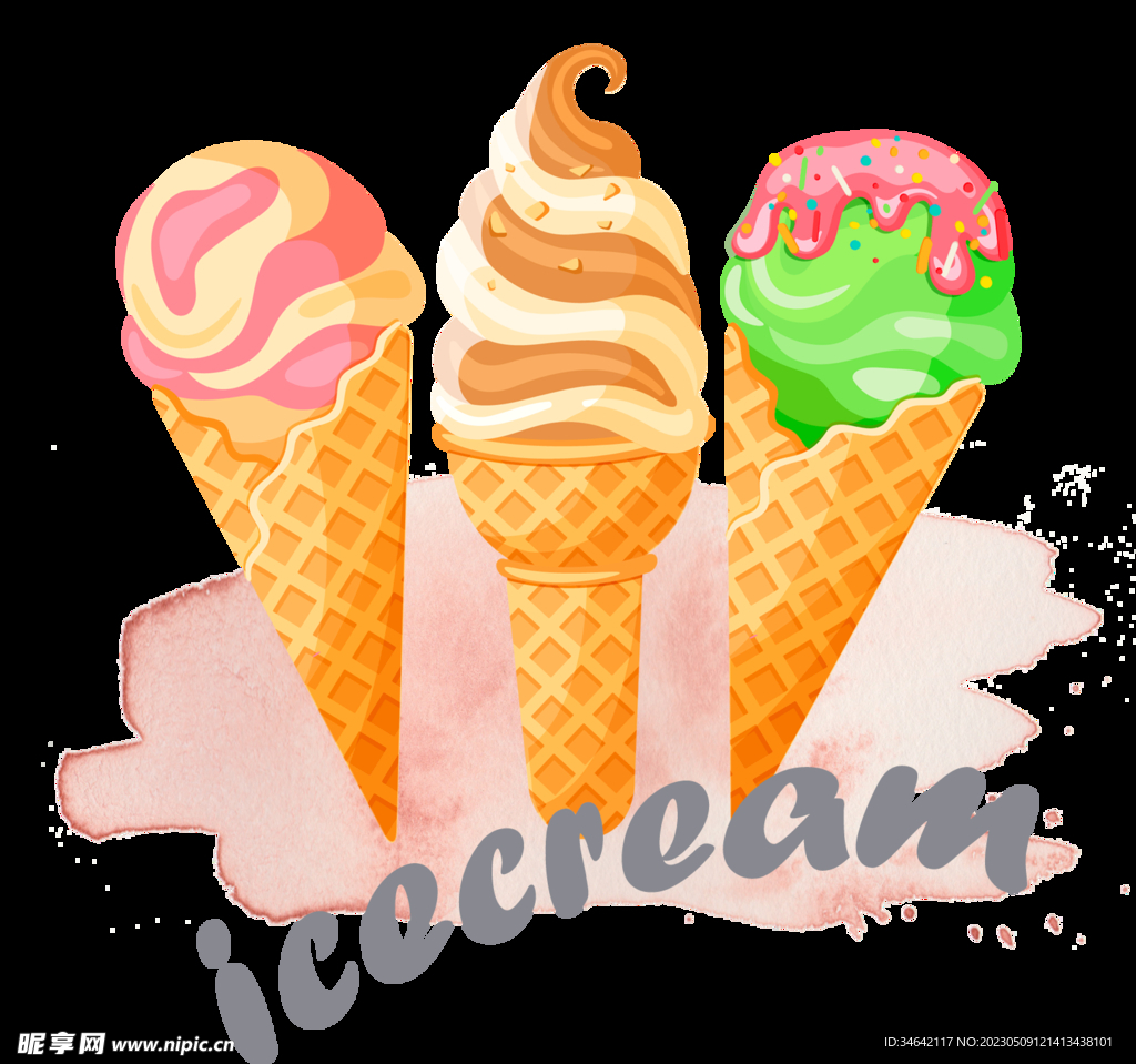 三个卡通冰淇淋
