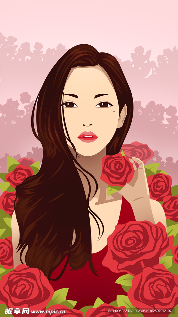 手绘插画美女