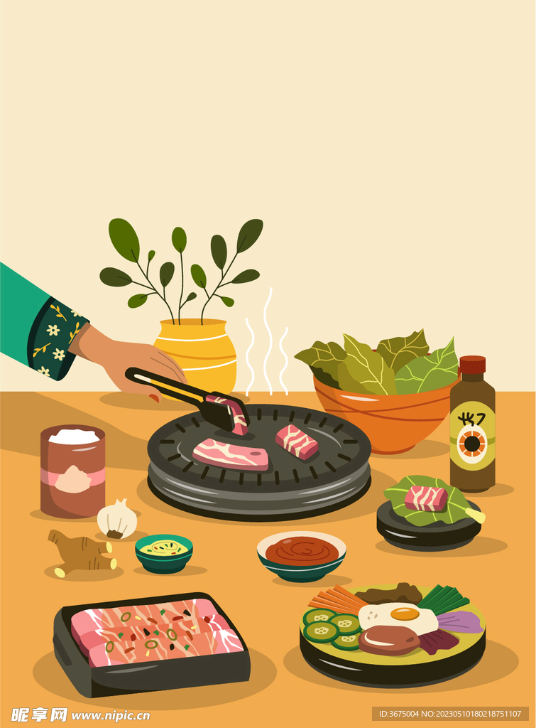 烤盘烤肉矢量插画