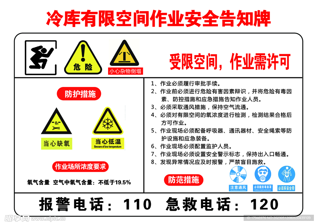 冷库有限空间作业安全告知牌