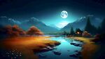 湖畔月色 夜景 月亮