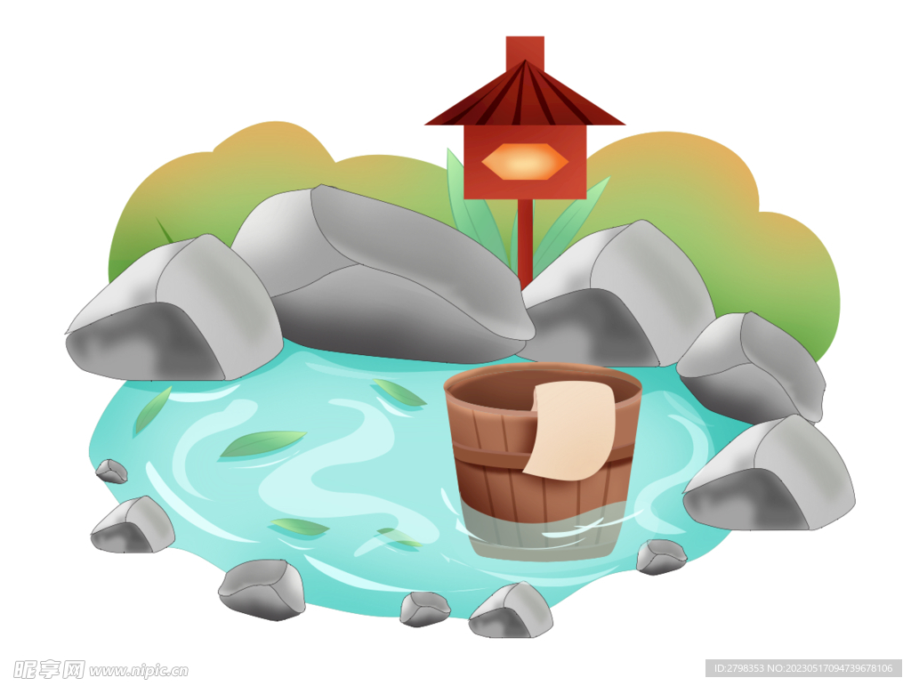 小河流水 石头 木桶 矢量素材