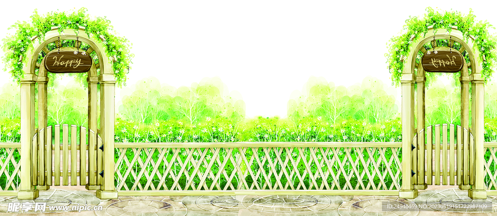 清新水彩手绘花园背景图