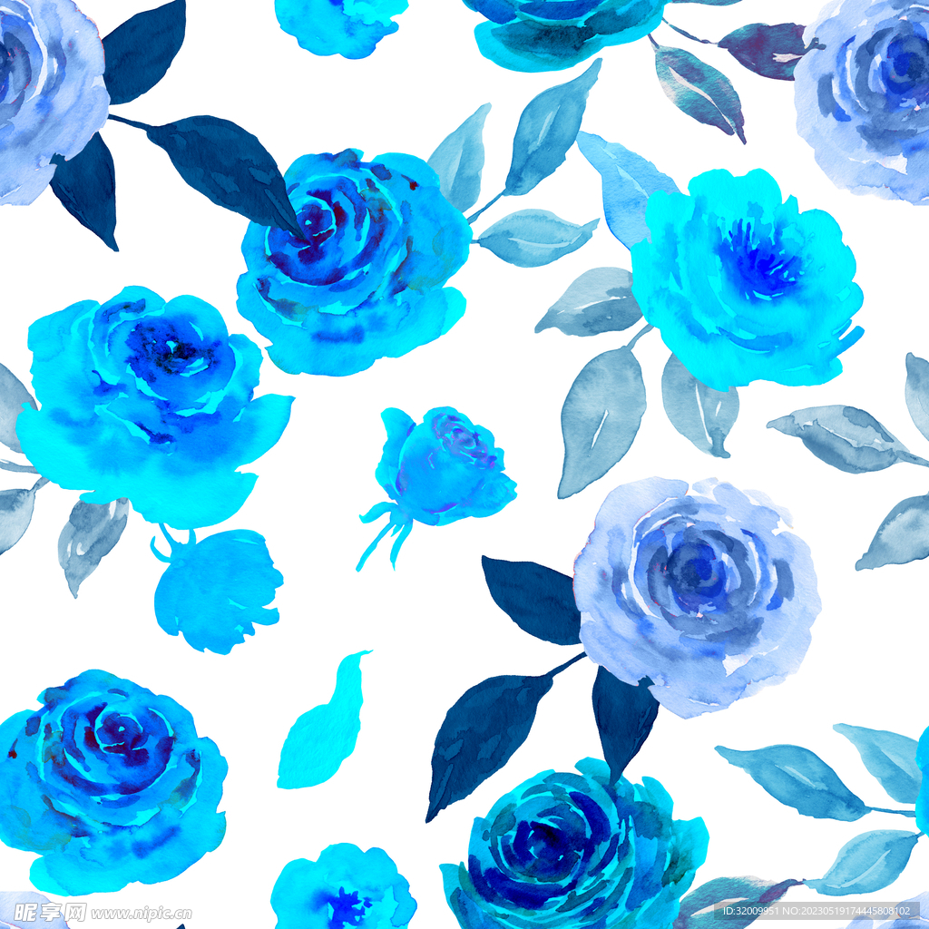 蓝玫瑰水彩纹理        