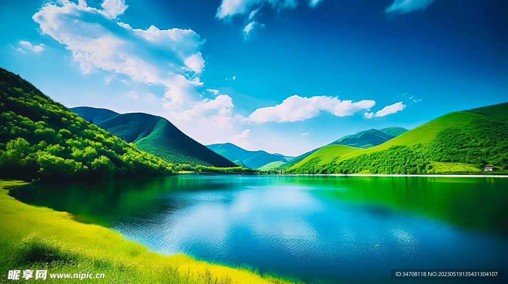 山区风景 青山绿水与蓝天白云