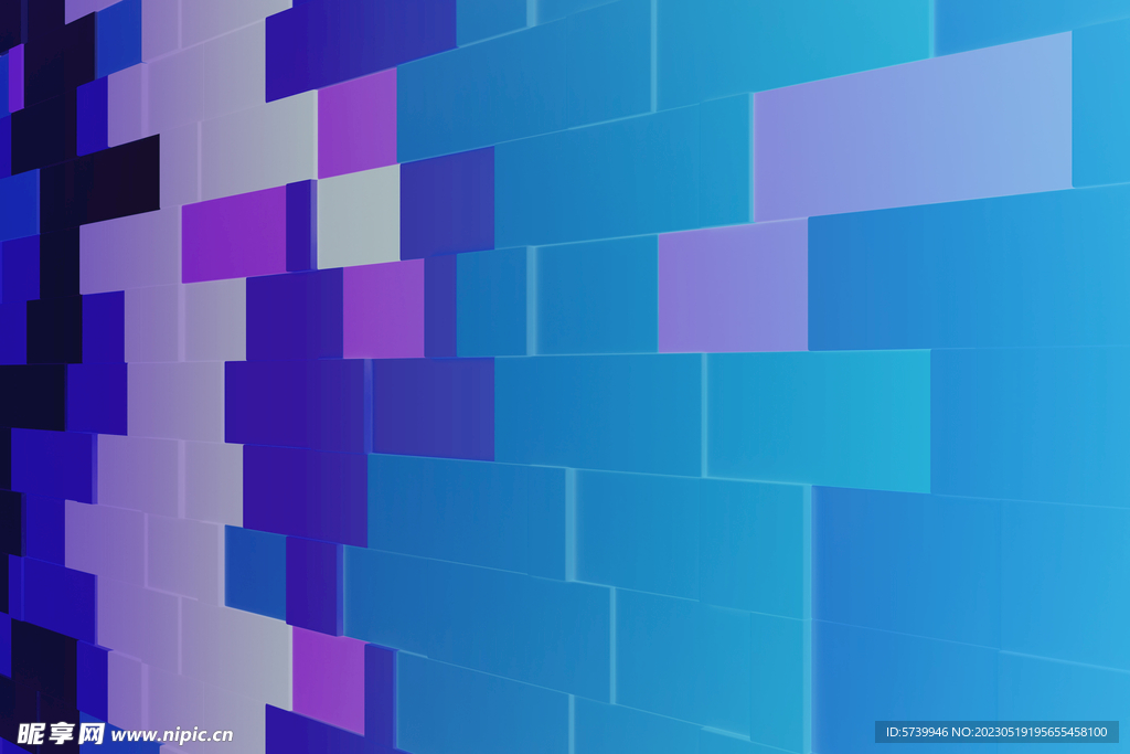 彩色几何砖块墙科技感拼凑图案