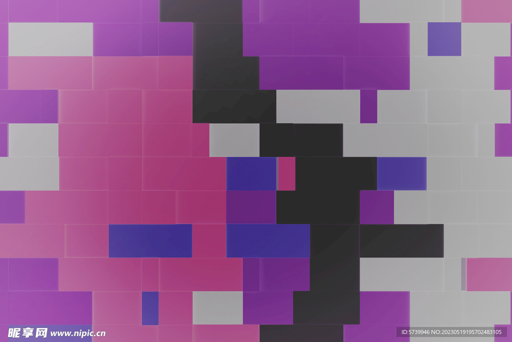 彩色几何砖块墙科技感拼凑图案