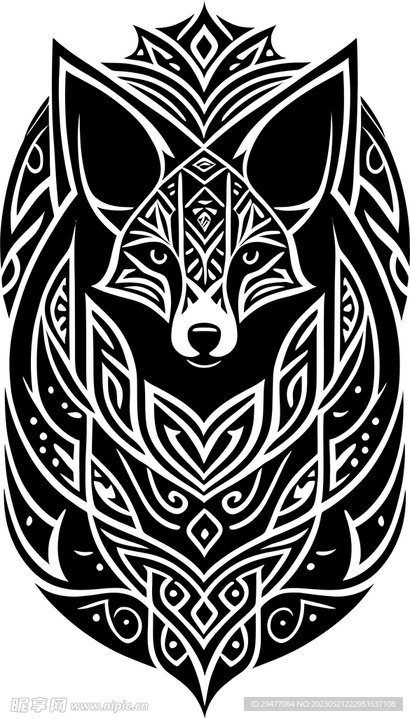 动物头 纹身设计 狼