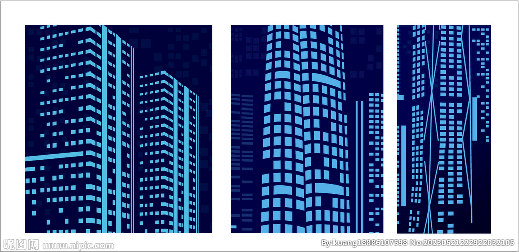 蓝色系立体虚拟建筑矢量图