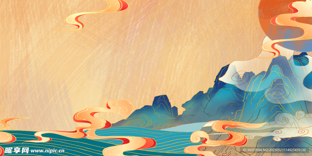 手绘山水背景